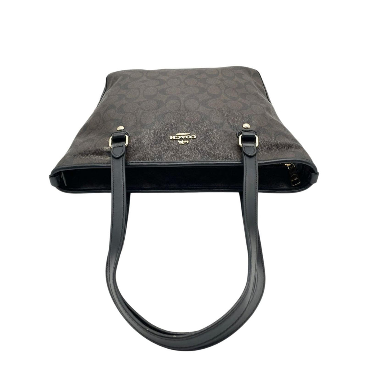 COACH コーチ トートバッグ ラグジュアリー シグネチャー F58294 ブラウン 黒 PVC レザー ゴールド金具 ファスナー開閉 肩掛け A4収納 大容量 通勤 通学 レディース エレガント シンプル 上品 定番 S86