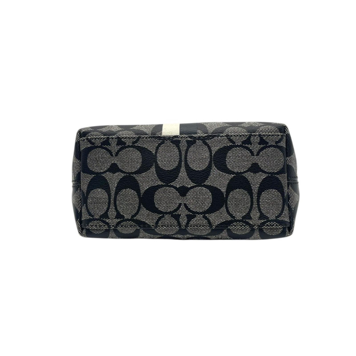 【美品】COACH コーチ ヘリテージ シグネチャー ストライプ スモール ハンドル ポーチ PVCレザー グレー ブラック ハンドバッグ ミニバッグ アクセサリーポーチ レディース お出かけ デイリー オシャレ S20