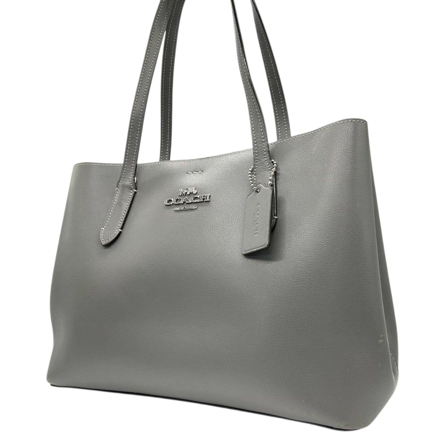COACH コーチ トートバッグ F48733 レザー グレー A4収納可 肩掛け レディース 通勤 通学 ビジネスバッグ シンプル 大容量 ロゴチャーム付き エレガント スタイリッシュ 人気モデル クリーニング済み s31
