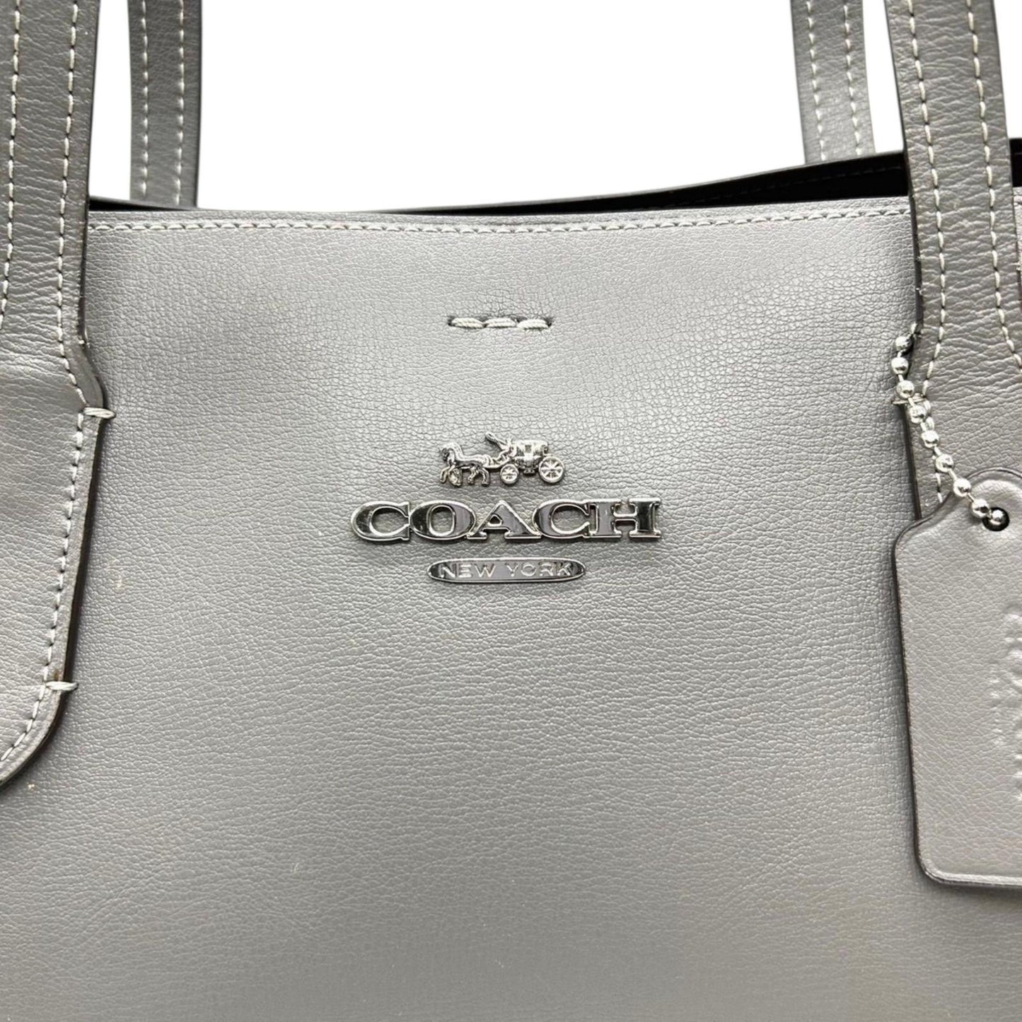 COACH コーチ トートバッグ F48733 レザー グレー A4収納可 肩掛け レディース 通勤 通学 ビジネスバッグ シンプル 大容量 ロゴチャーム付き エレガント スタイリッシュ 人気モデル クリーニング済み s31