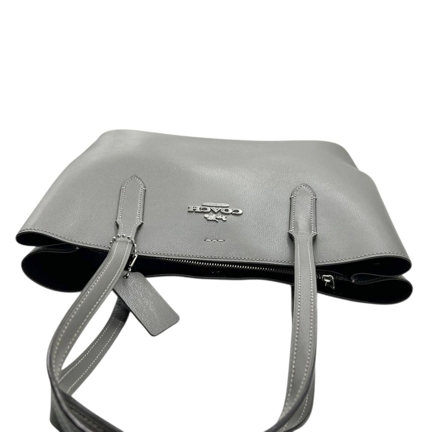 COACH コーチ トートバッグ F48733 レザー グレー A4収納可 肩掛け レディース 通勤 通学 ビジネスバッグ シンプル 大容量 ロゴチャーム付き エレガント スタイリッシュ 人気モデル クリーニング済み s31