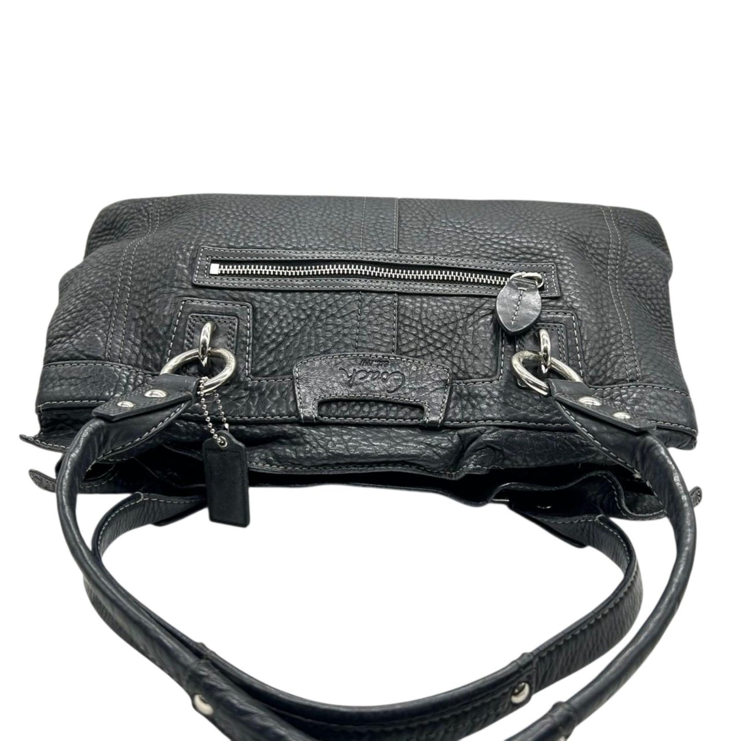 コーチ COACH ハンドバッグ トートバッグ 肩掛け ワンショルダー ペブルドレザー 本革 ブラック 黒 シルバー金具 大容量 A4収納可 ビジネス 通勤 通学 エレガント クラシック レディース 自立可 s50