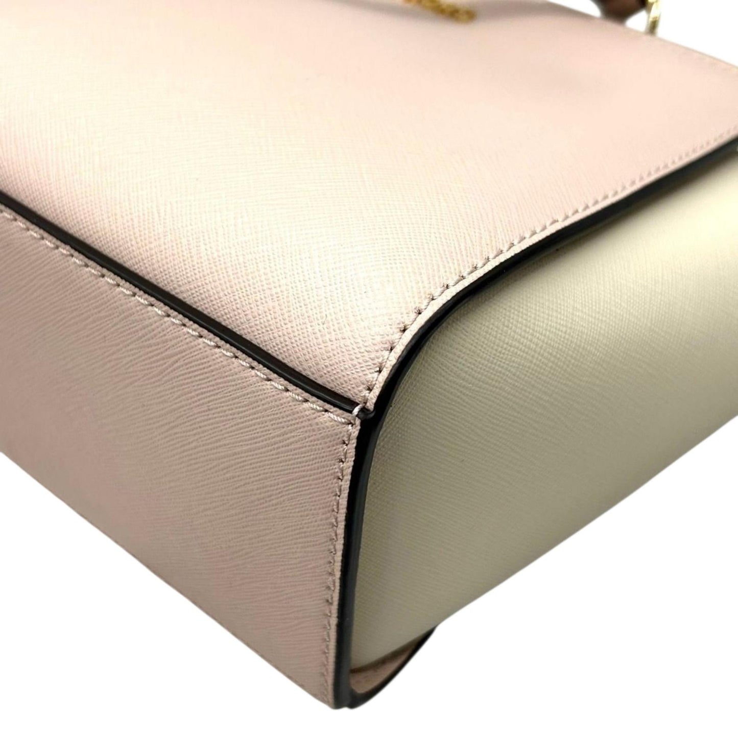 【美品】マイケルコース 2WAY ハンドバッグ ショルダーバッグ ピンク アイボリー バイカラー PVC レザー ゴールド金具 ロゴ エレガント フェミニン レディース 自立可 お出かけ 通勤通学 クリーニング済み s71