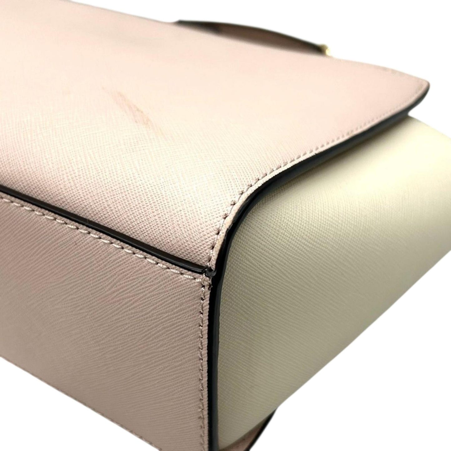 【美品】マイケルコース 2WAY ハンドバッグ ショルダーバッグ ピンク アイボリー バイカラー PVC レザー ゴールド金具 ロゴ エレガント フェミニン レディース 自立可 お出かけ 通勤通学 クリーニング済み s71