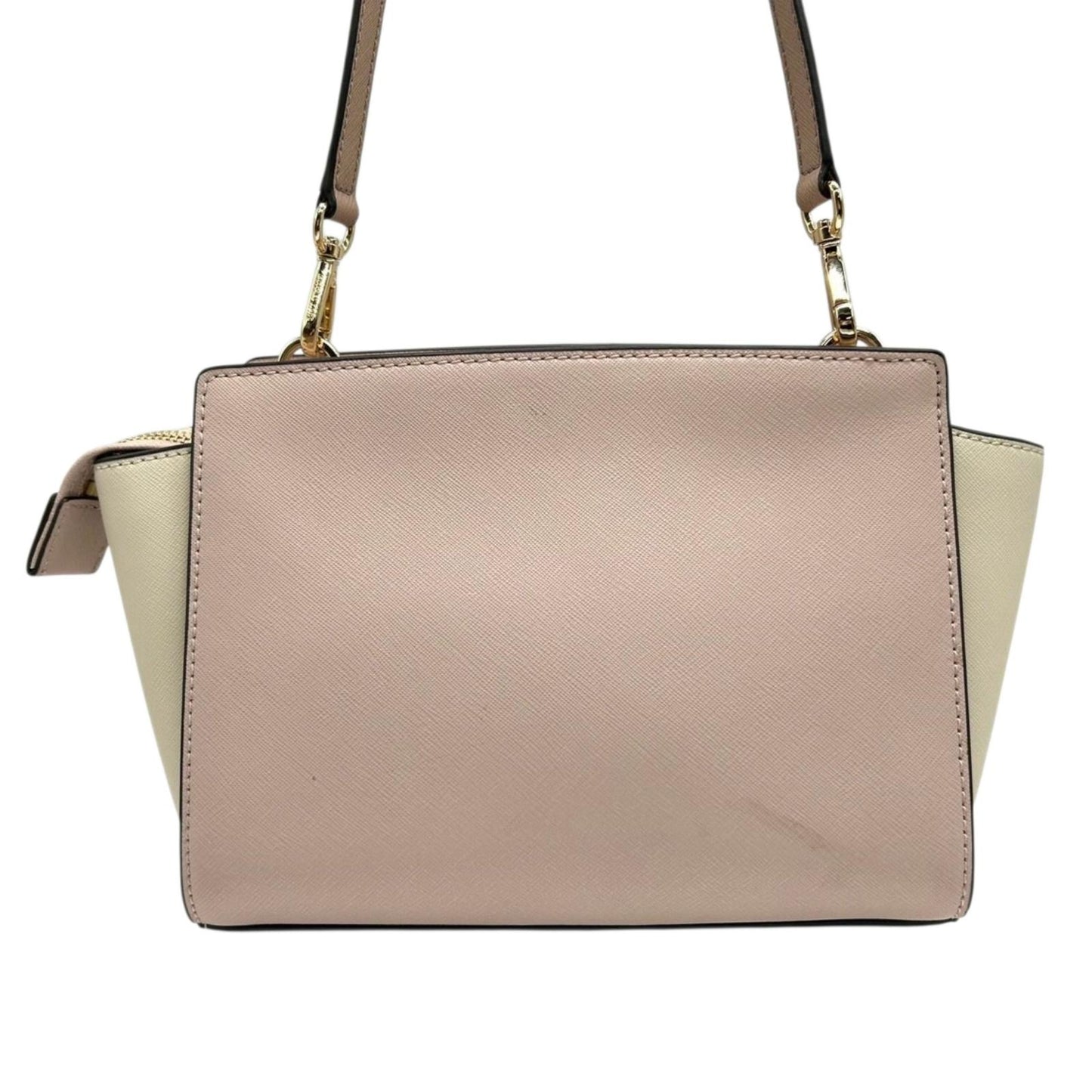 【美品】マイケルコース 2WAY ハンドバッグ ショルダーバッグ ピンク アイボリー バイカラー PVC レザー ゴールド金具 ロゴ エレガント フェミニン レディース 自立可 お出かけ 通勤通学 クリーニング済み s71