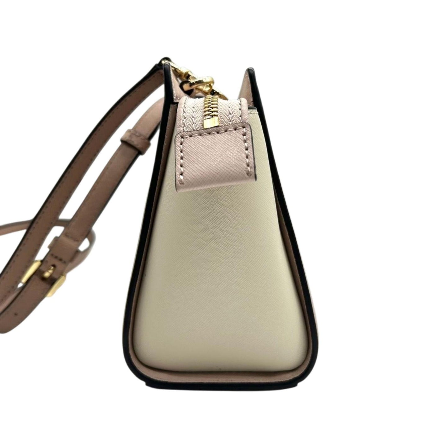 【美品】マイケルコース 2WAY ハンドバッグ ショルダーバッグ ピンク アイボリー バイカラー PVC レザー ゴールド金具 ロゴ エレガント フェミニン レディース 自立可 お出かけ 通勤通学 クリーニング済み s71