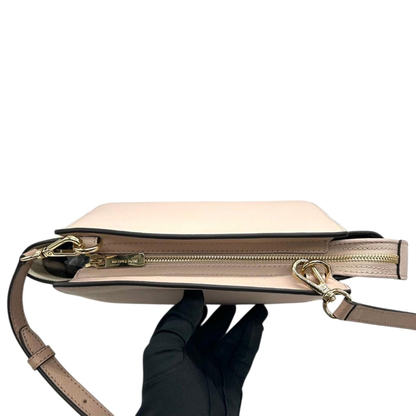 【美品】マイケルコース 2WAY ハンドバッグ ショルダーバッグ ピンク アイボリー バイカラー PVC レザー ゴールド金具 ロゴ エレガント フェミニン レディース 自立可 お出かけ 通勤通学 クリーニング済み s71