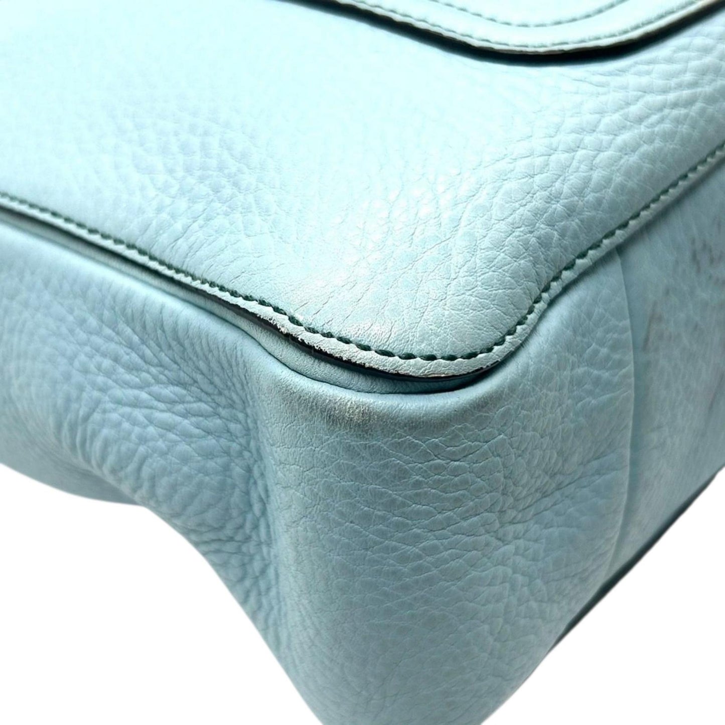 コーチ COACH トートバッグ 8A44 ハンプトン レザー 本革 ライトブルー ブラウン 肩掛け A4収納可 クラシック ビジネス カジュアル 通勤 通学 レディース クリーニング済み E5