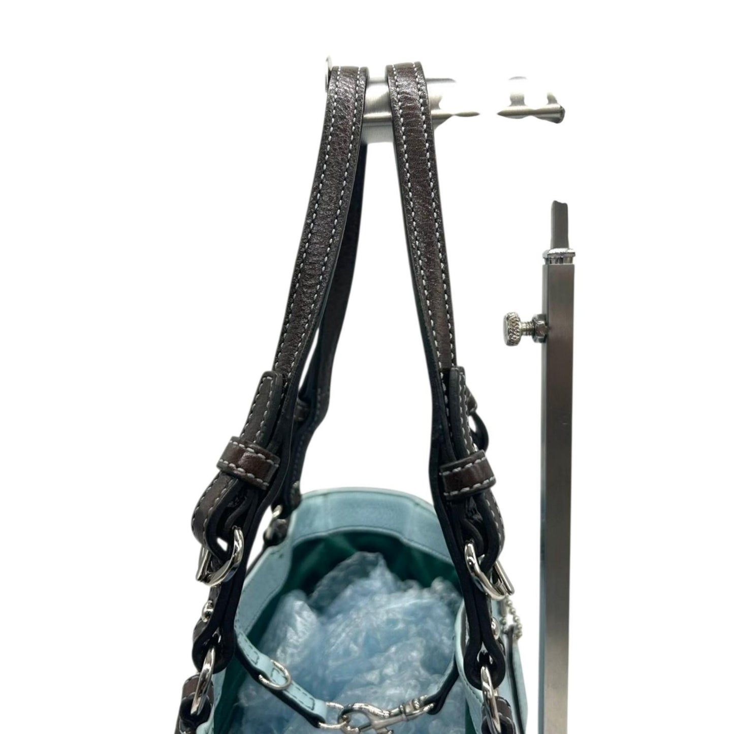 コーチ COACH トートバッグ 8A44 ハンプトン レザー 本革 ライトブルー ブラウン 肩掛け A4収納可 クラシック ビジネス カジュアル 通勤 通学 レディース クリーニング済み E5