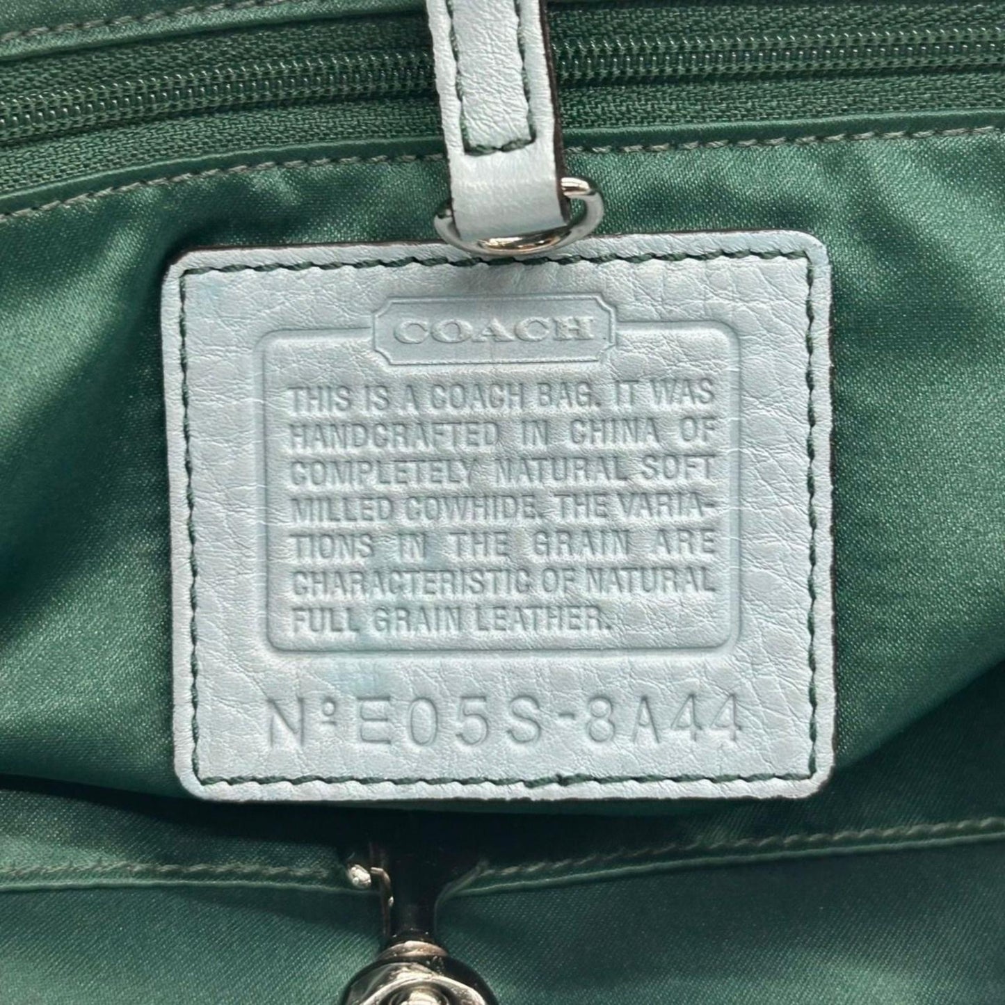 コーチ COACH トートバッグ 8A44 ハンプトン レザー 本革 ライトブルー ブラウン 肩掛け A4収納可 クラシック ビジネス カジュアル 通勤 通学 レディース クリーニング済み E5