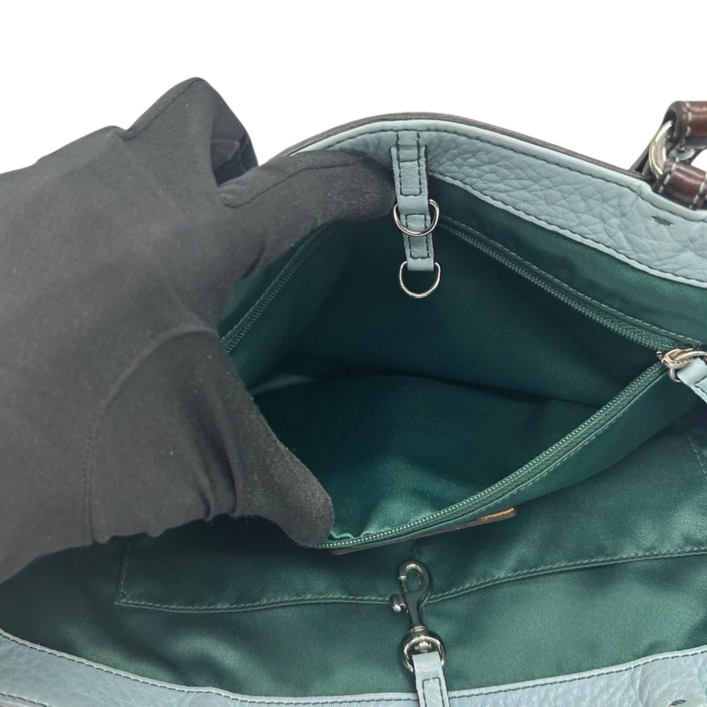 コーチ COACH トートバッグ 8A44 ハンプトン レザー 本革 ライトブルー ブラウン 肩掛け A4収納可 クラシック ビジネス カジュアル 通勤 通学 レディース クリーニング済み E5