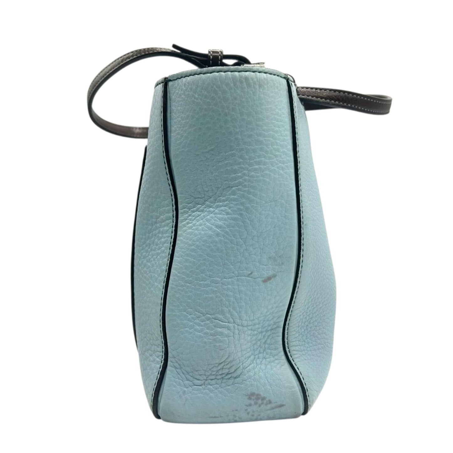 コーチ COACH トートバッグ 8A44 ハンプトン レザー 本革 ライトブルー ブラウン 肩掛け A4収納可 クラシック ビジネス カジュアル 通勤 通学 レディース クリーニング済み E5