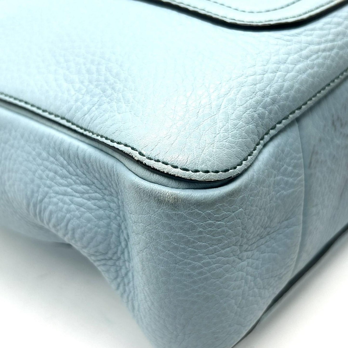 コーチ COACH トートバッグ 8A44 ハンプトン レザー 本革 ライトブルー ブラウン 肩掛け A4収納可 クラシック ビジネス カジュアル 通勤 通学 レディース クリーニング済み E5