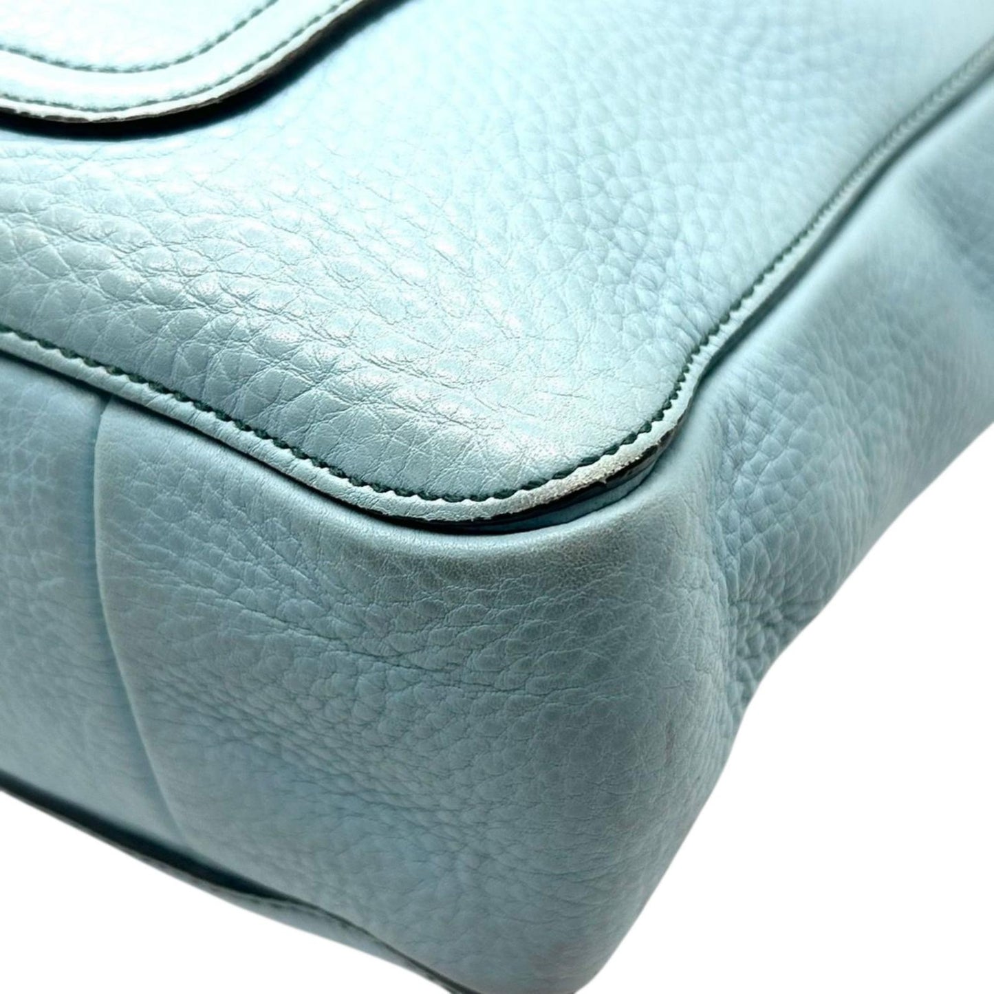 コーチ COACH トートバッグ 8A44 ハンプトン レザー 本革 ライトブルー ブラウン 肩掛け A4収納可 クラシック ビジネス カジュアル 通勤 通学 レディース クリーニング済み E5