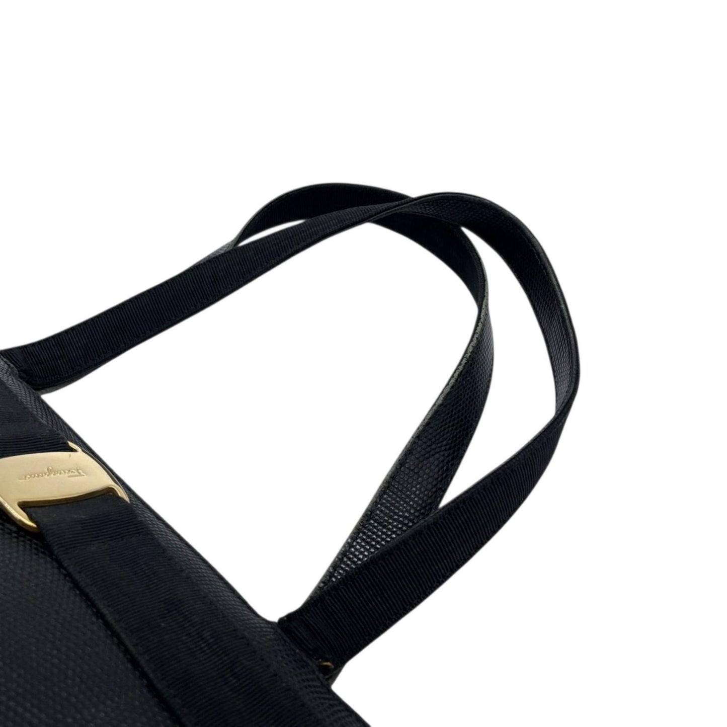 Salvatore Ferragamo フェラガモ ヴァラリボン ハンドバッグ トートバッグ BK-21 2530 レザー キャンバス ブラック 黒 ゴールド金具 A4収納可 レディース エレガント クラシック イタリア製 クリーニング済み C4