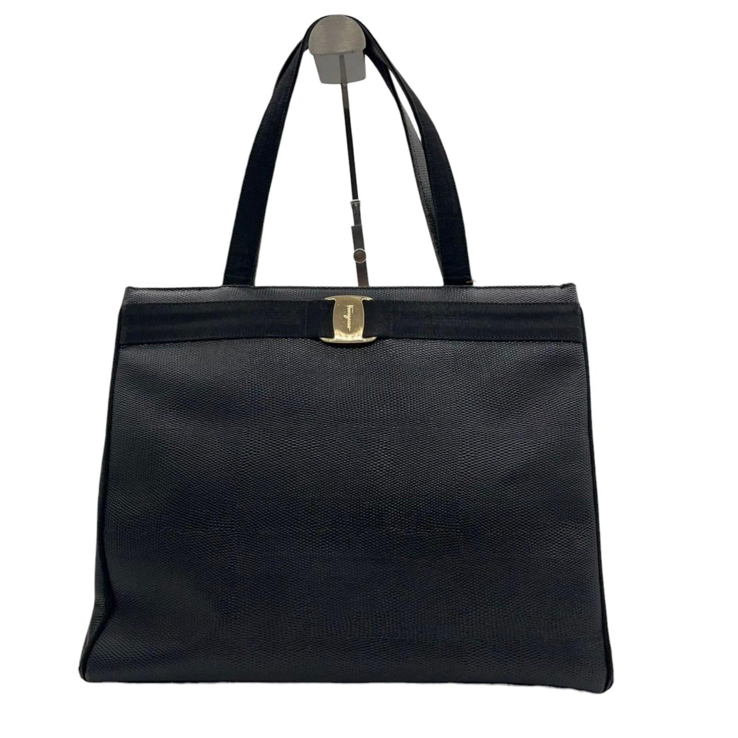 Salvatore Ferragamo フェラガモ ヴァラリボン ハンドバッグ トートバッグ BK-21 2530 レザー キャンバス ブラック 黒 ゴールド金具 A4収納可 レディース エレガント クラシック イタリア製 クリーニング済み C4