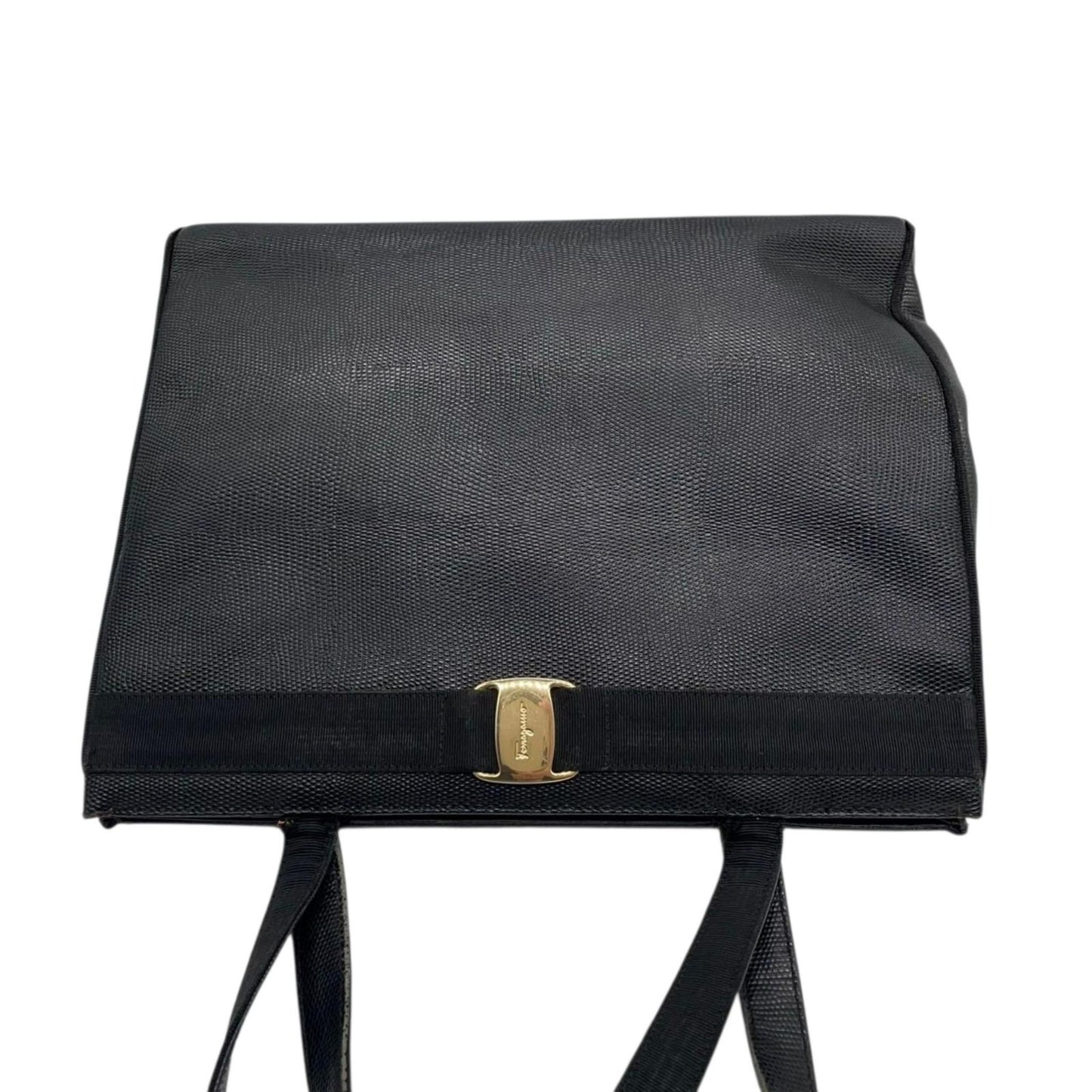 Salvatore Ferragamo フェラガモ ヴァラリボン ハンドバッグ トートバッグ BK-21 2530 レザー キャンバス ブラック 黒 ゴールド金具 A4収納可 レディース エレガント クラシック イタリア製 クリーニング済み C4