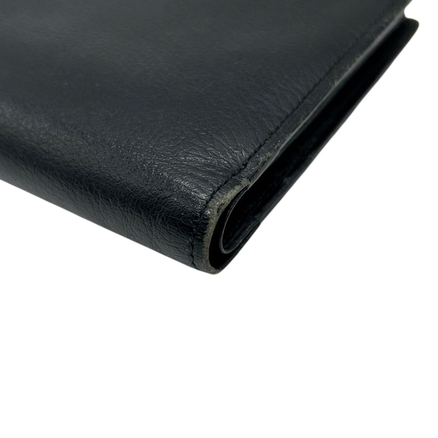 イヴ・サンローラン Yves Saint Laurent 財布 二つ折り YSLロゴ Vステッチ コンパクトウォレット 本革 レザー ブラック 黒 クラシック ヴィンテージ メンズ レディース ユニセックス クリーニング済み w5