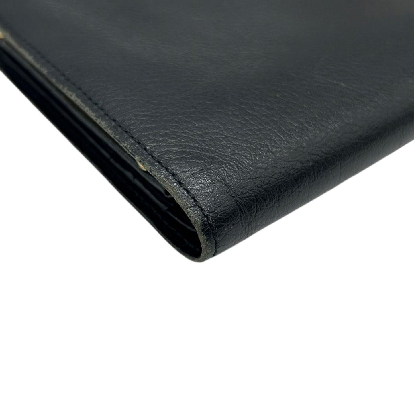 イヴ・サンローラン Yves Saint Laurent 財布 二つ折り YSLロゴ Vステッチ コンパクトウォレット 本革 レザー ブラック 黒 クラシック ヴィンテージ メンズ レディース ユニセックス クリーニング済み w5