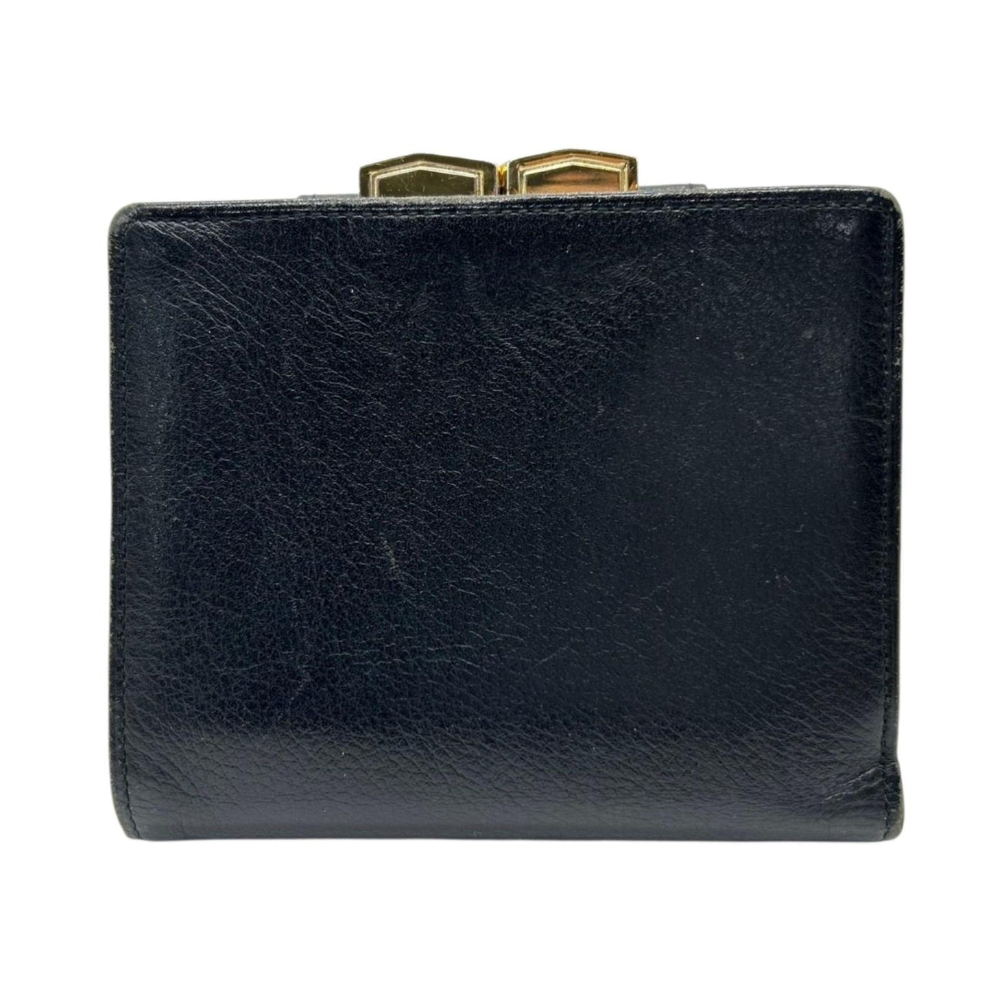 イヴ・サンローラン Yves Saint Laurent 財布 二つ折り YSLロゴ Vステッチ コンパクトウォレット 本革 レザー ブラック 黒 クラシック ヴィンテージ メンズ レディース ユニセックス クリーニング済み w5