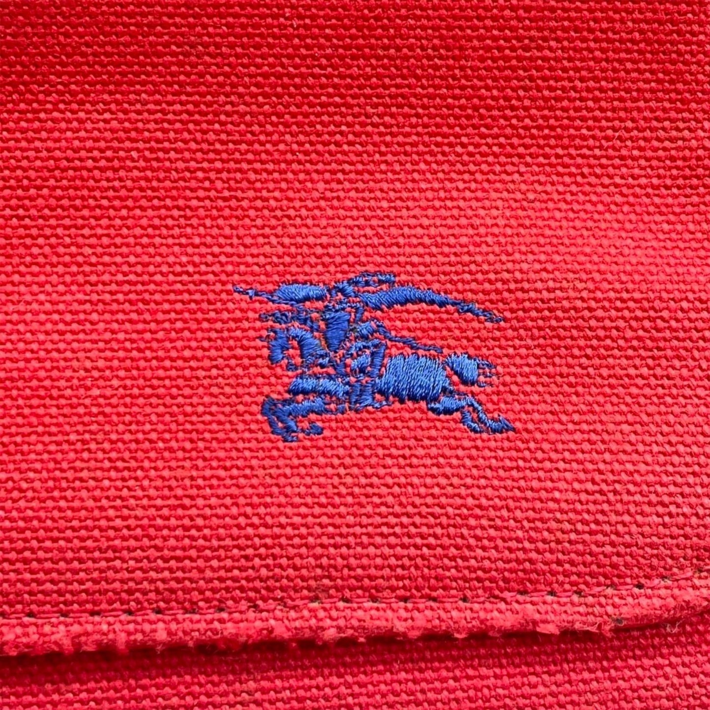 バーバリーブルーレーベル トートバッグ ハンドバッグ 舟形 A4 PC収納可 キャンバス レザー コンビ ホースロゴ 刺繍 太番手ステッチ 赤 レッド レディース 大容量 通勤 通学 カジュアル おしゃれ クリーニング済み s95