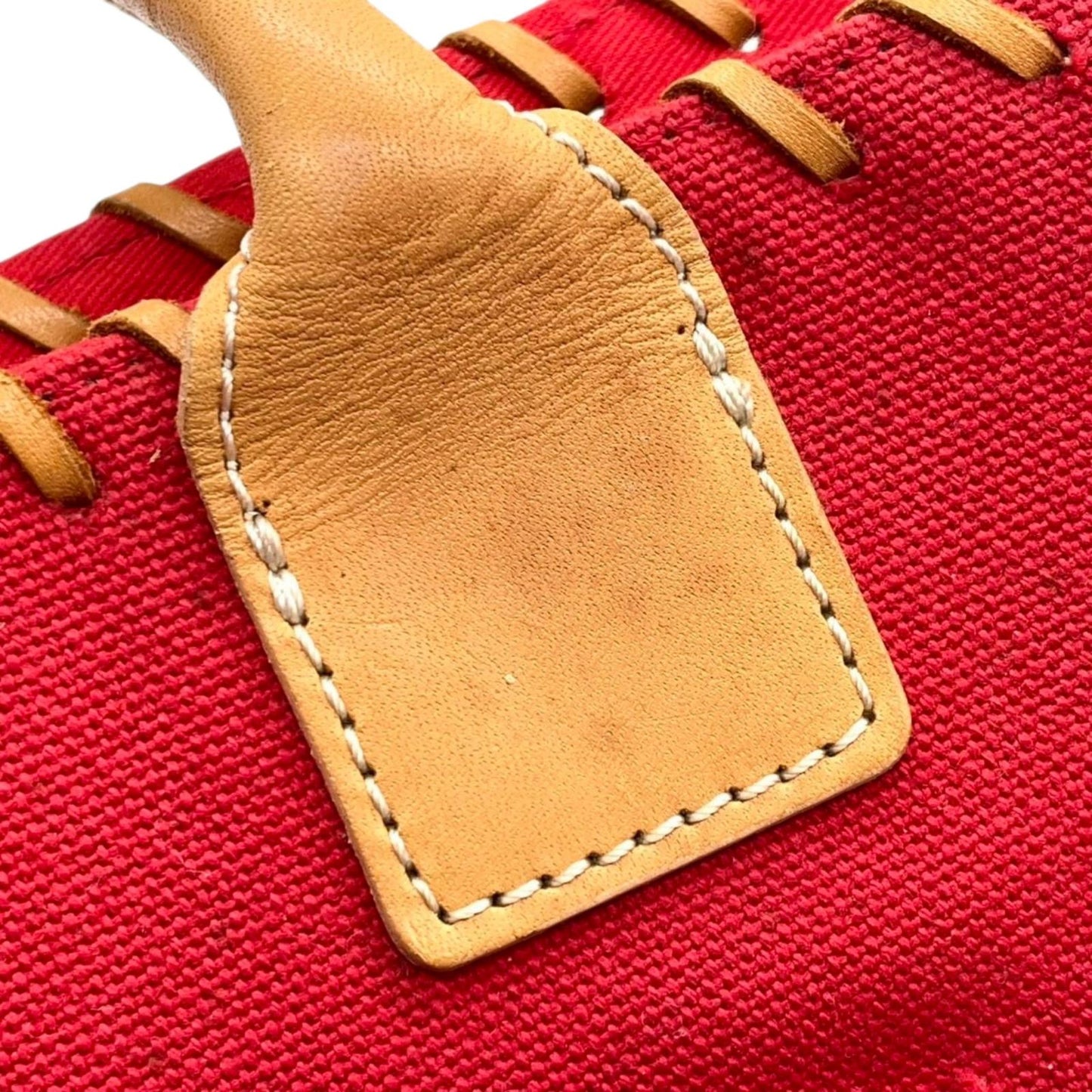 バーバリーブルーレーベル トートバッグ ハンドバッグ 舟形 A4 PC収納可 キャンバス レザー コンビ ホースロゴ 刺繍 太番手ステッチ 赤 レッド レディース 大容量 通勤 通学 カジュアル おしゃれ クリーニング済み s95