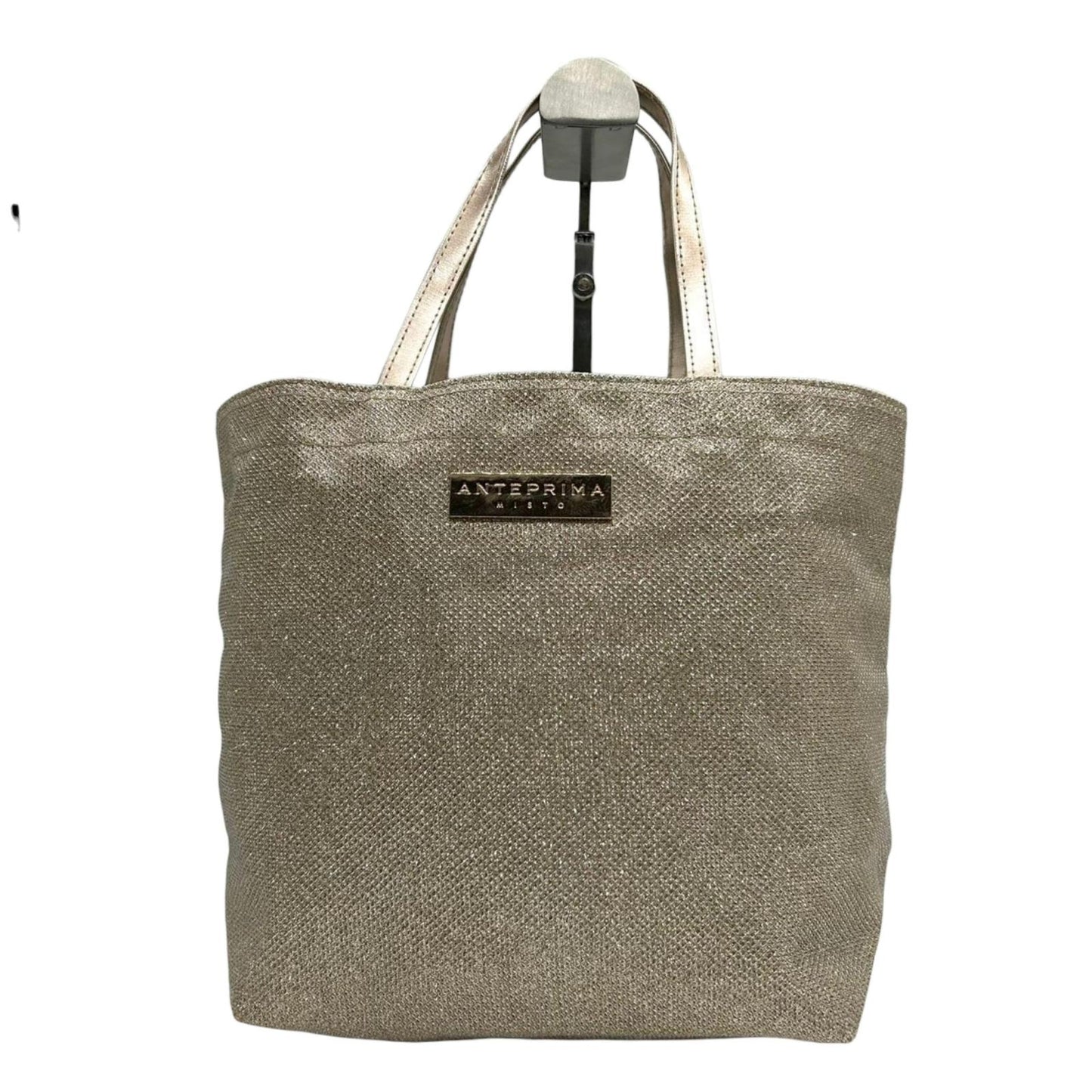 美品 アンテプリマミスト トートバッグ ハンドバッグ ラメ グリッター ロゴプレート キャンバス ゴールド シャンパンゴールド ポーチ付き レディース エレガント フェミニン お出かけ おしゃれ クリーニング済み U9