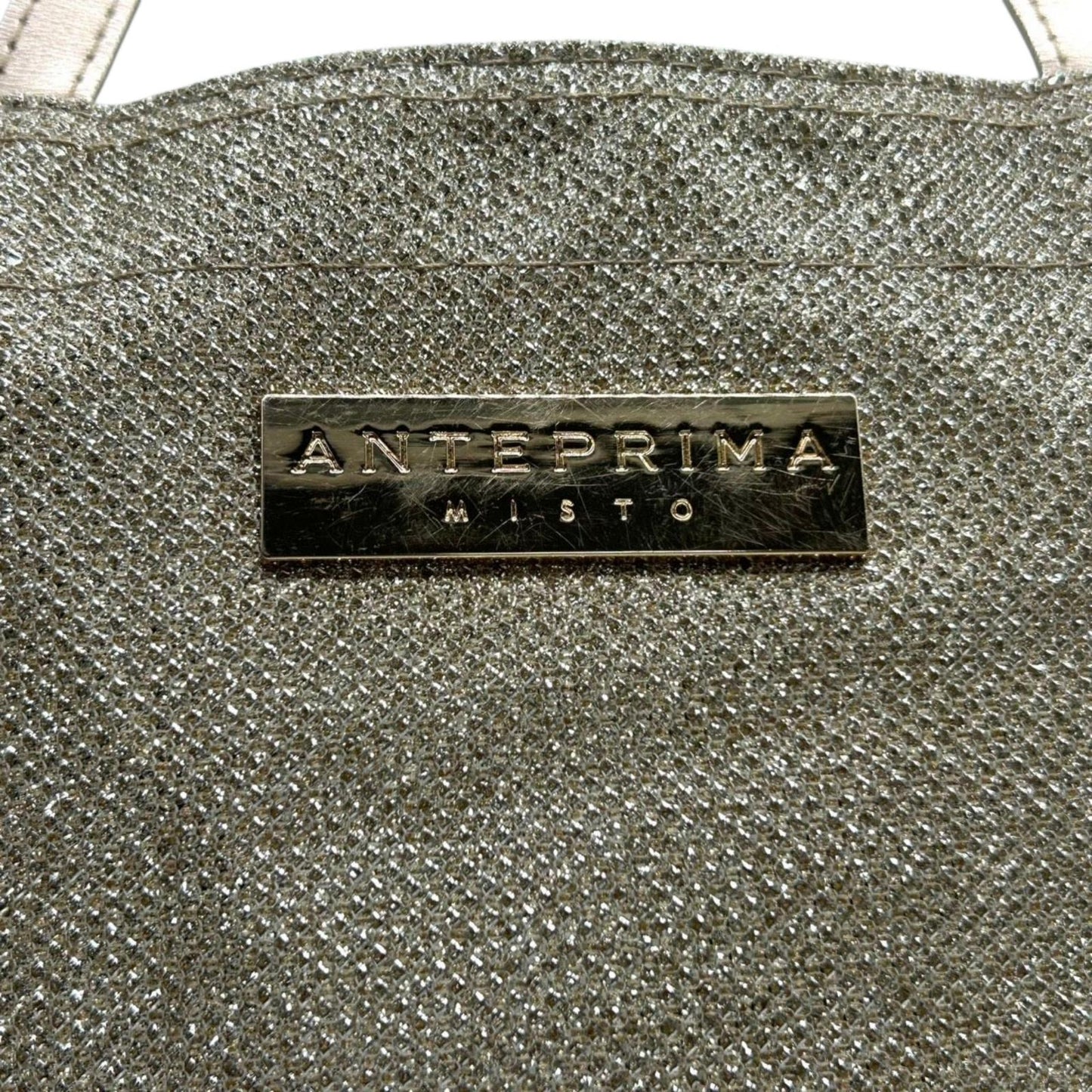 美品 アンテプリマミスト トートバッグ ハンドバッグ ラメ グリッター ロゴプレート キャンバス ゴールド シャンパンゴールド ポーチ付き レディース エレガント フェミニン お出かけ おしゃれ クリーニング済み U9