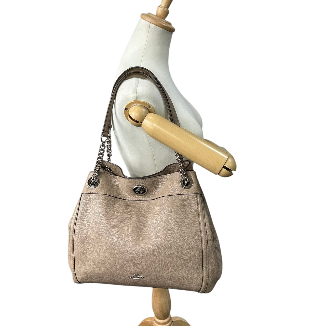 美品 コーチ COACH イーディー 36855 トートバッグ ショルダーバッグ チェーン ターンロック レザー 本革 ベージュ グレージュ レディース 肩掛け ワンショルダー A4収納可 通勤 通学 鞄 カバン s78