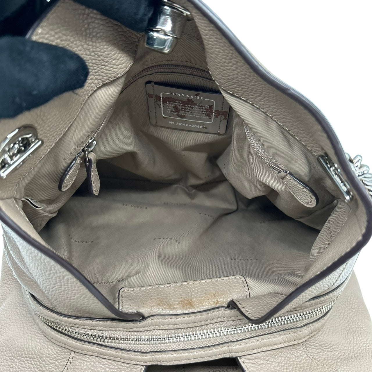 美品 コーチ COACH イーディー 36855 トートバッグ ショルダーバッグ チェーン ターンロック レザー 本革 ベージュ グレージュ レディース 肩掛け ワンショルダー A4収納可 通勤 通学 鞄 カバン s78