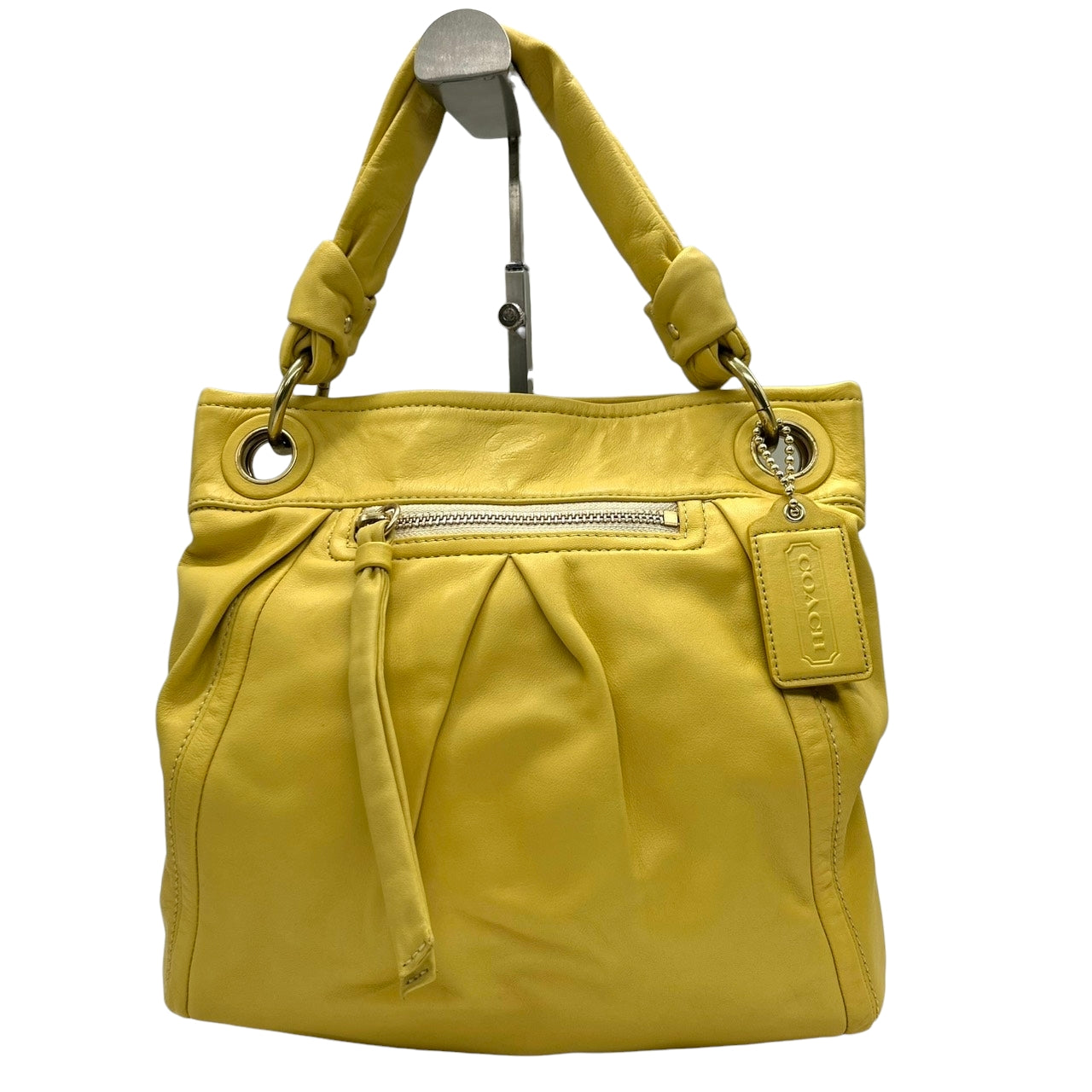 美品 コーチ COACH パーカー F13416 2WAY ショルダーバッグ ハンドバッグ 斜め掛け可 レザー 本革 イエロー 黄色 マスタード コンバーチブル ギャザー タッセル チャーム レディース 肩掛け 軽量 鞄 カバン s78