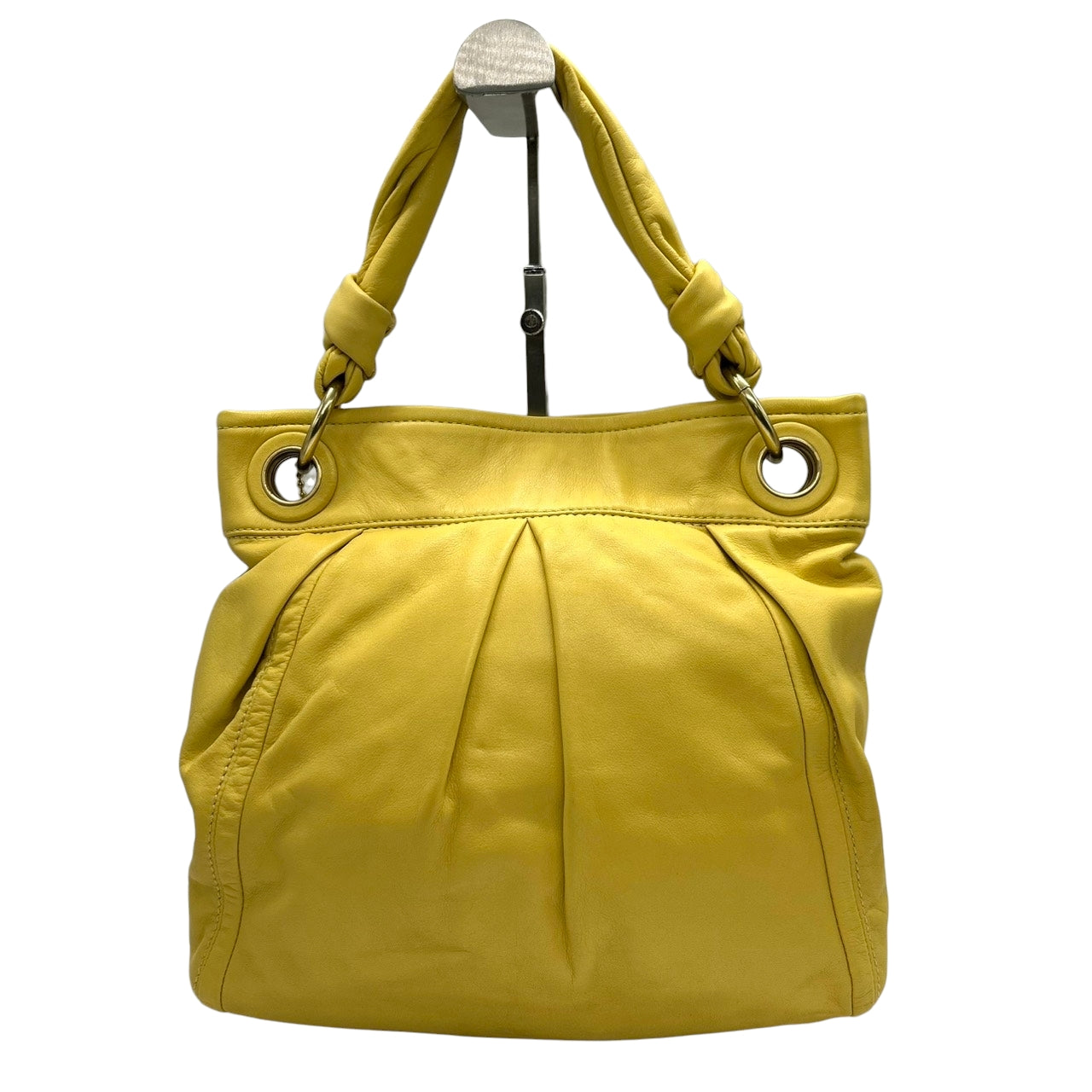 美品 コーチ COACH パーカー F13416 2WAY ショルダーバッグ ハンドバッグ 斜め掛け可 レザー 本革 イエロー 黄色 マスタード コンバーチブル ギャザー タッセル チャーム レディース 肩掛け 軽量 鞄 カバン s78