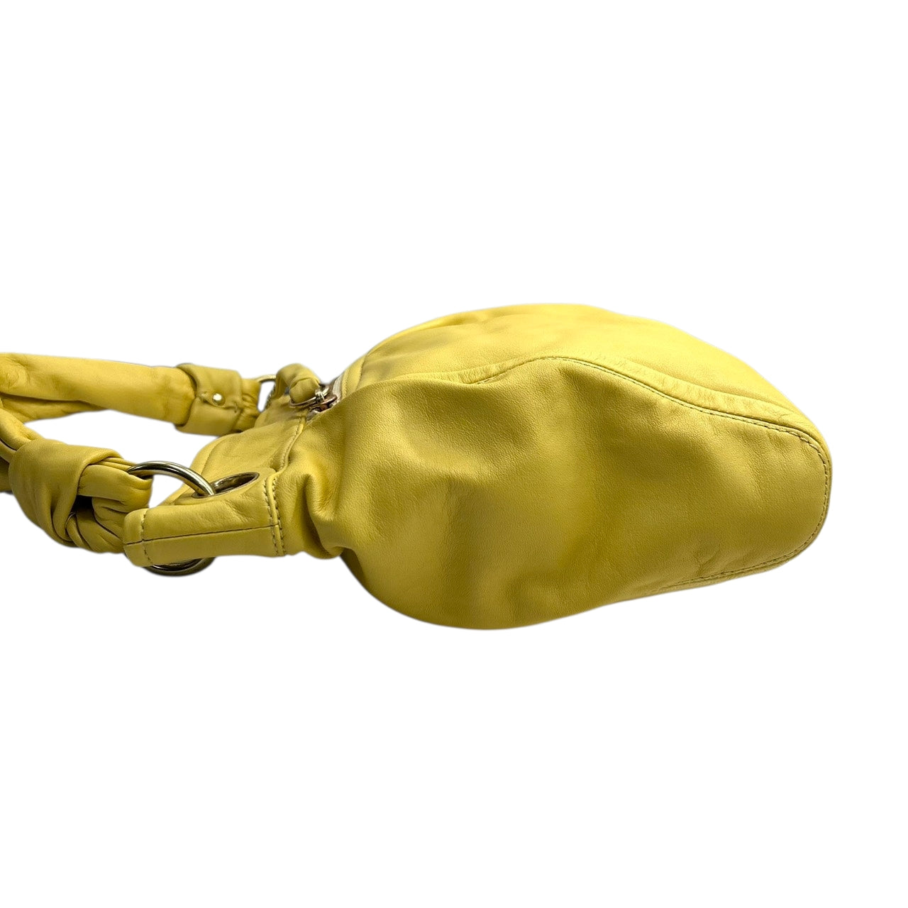 美品 コーチ COACH パーカー F13416 2WAY ショルダーバッグ ハンドバッグ 斜め掛け可 レザー 本革 イエロー 黄色 マスタード コンバーチブル ギャザー タッセル チャーム レディース 肩掛け 軽量 鞄 カバン s78