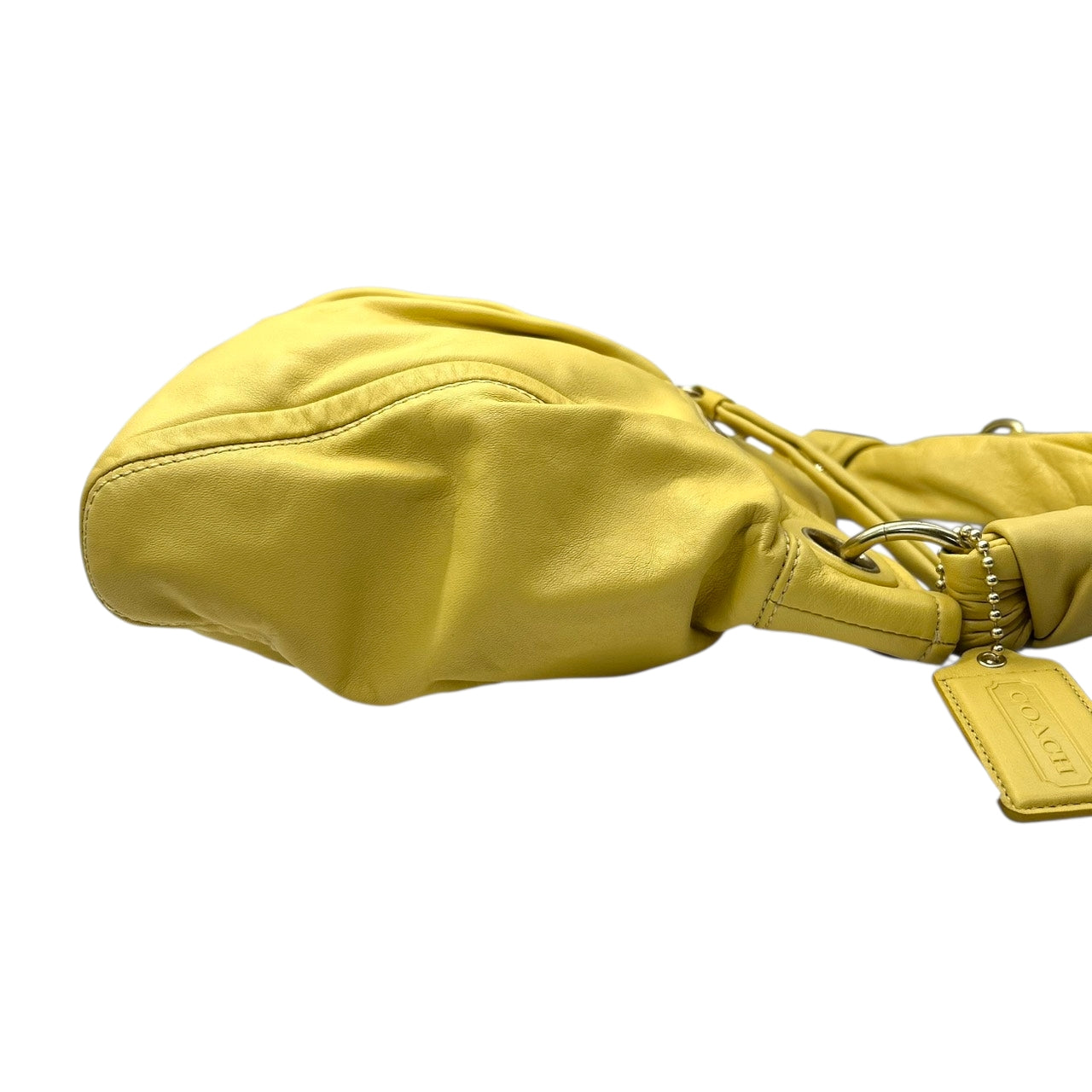 美品 コーチ COACH パーカー F13416 2WAY ショルダーバッグ ハンドバッグ 斜め掛け可 レザー 本革 イエロー 黄色 マスタード コンバーチブル ギャザー タッセル チャーム レディース 肩掛け 軽量 鞄 カバン s78