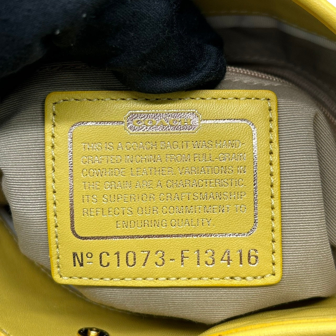 美品 コーチ COACH パーカー F13416 2WAY ショルダーバッグ ハンドバッグ 斜め掛け可 レザー 本革 イエロー 黄色 マスタード コンバーチブル ギャザー タッセル チャーム レディース 肩掛け 軽量 鞄 カバン s78