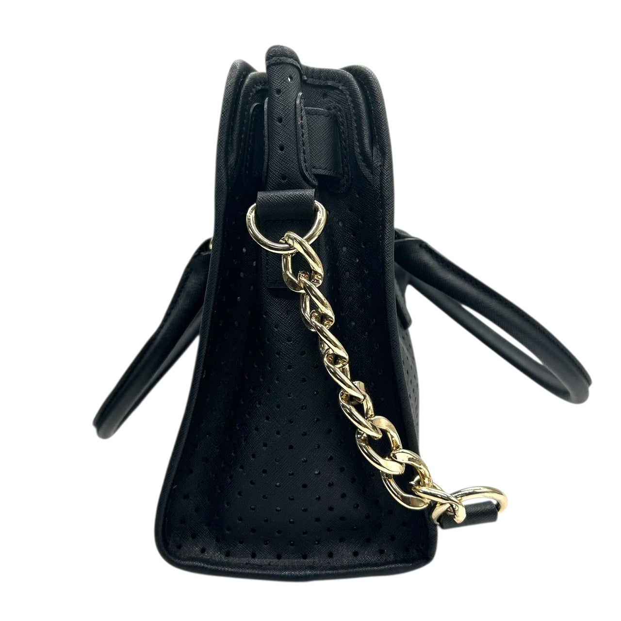 美品 マイケルコース MICHAEL KORS ハミルトン Hamilton トートバッグ ハンドバッグ チェーンショルダー パンチング 黒 ブラック ゴールド金具 パドロック ポーチ付 自立可 肩掛け ワンショルダー サッチェル レディース s93