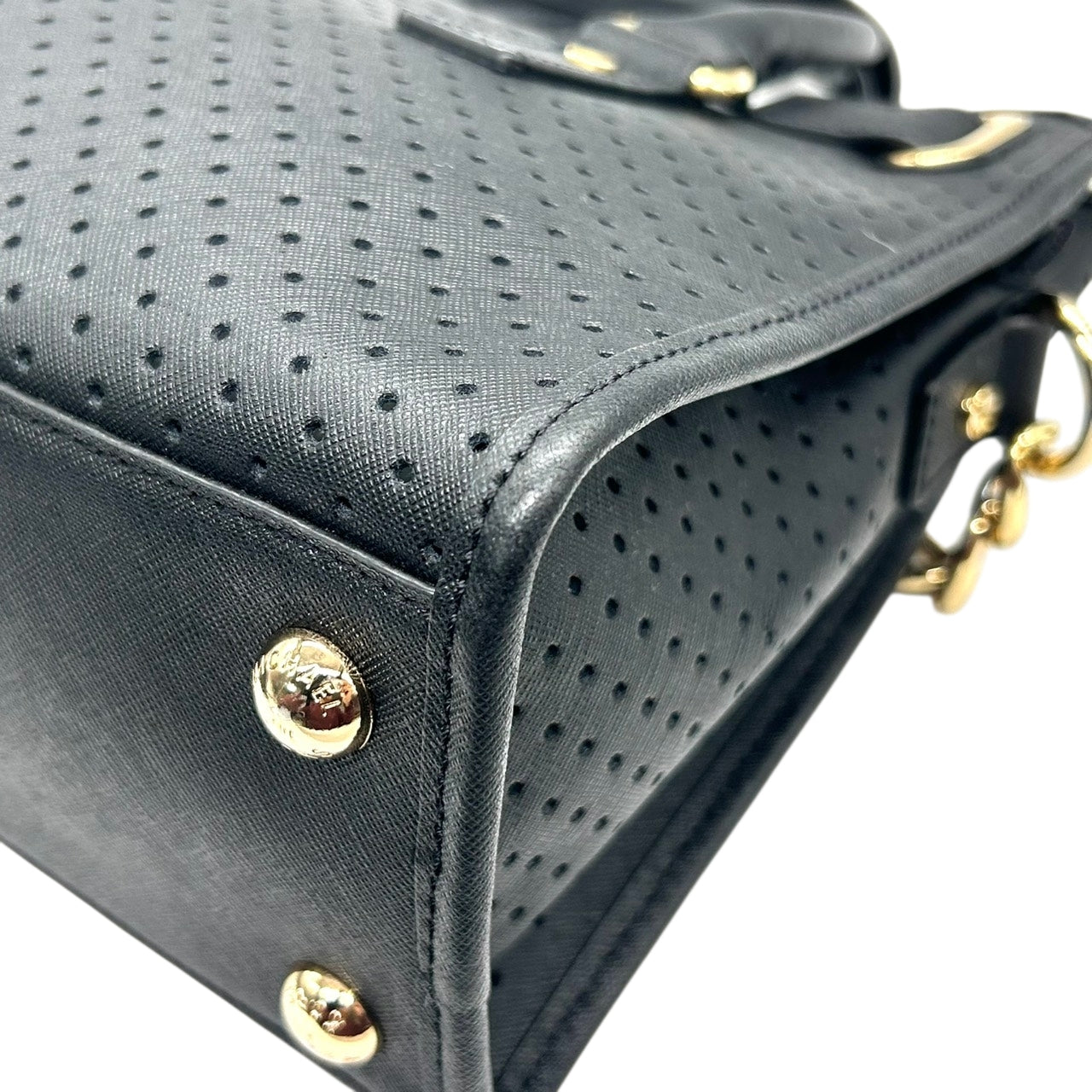 美品 マイケルコース MICHAEL KORS ハミルトン Hamilton トートバッグ ハンドバッグ チェーンショルダー パンチング 黒 ブラック ゴールド金具 パドロック ポーチ付 自立可 肩掛け ワンショルダー サッチェル レディース s93