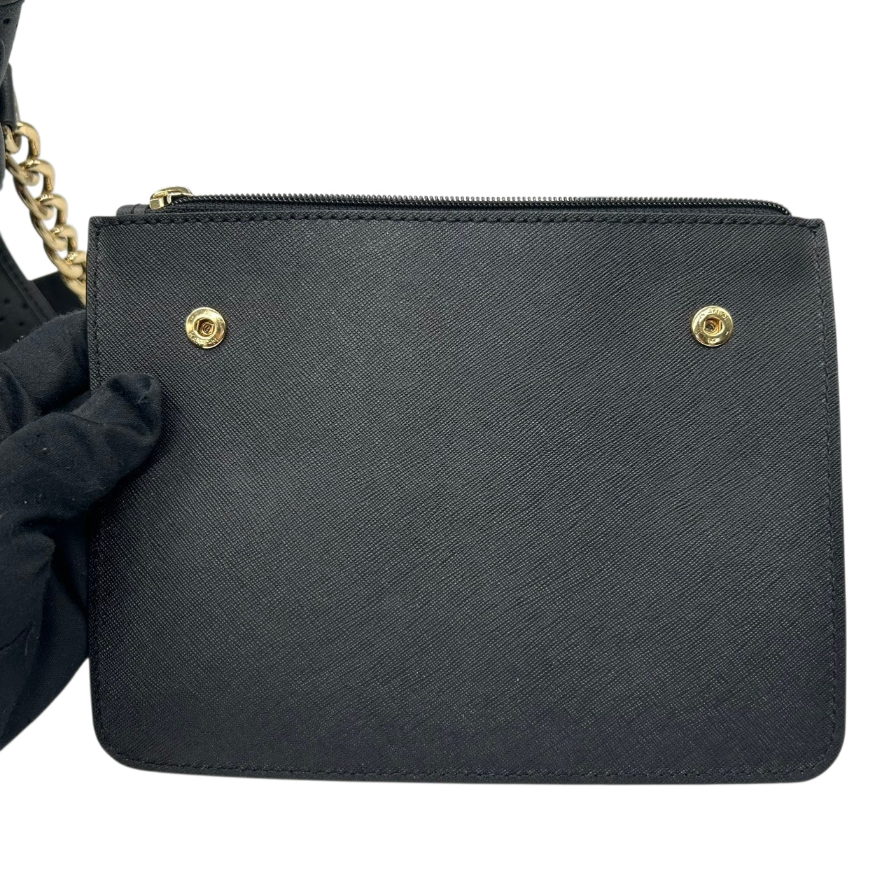 美品 マイケルコース MICHAEL KORS ハミルトン Hamilton トートバッグ ハンドバッグ チェーンショルダー パンチング 黒 ブラック ゴールド金具 パドロック ポーチ付 自立可 肩掛け ワンショルダー サッチェル レディース s93