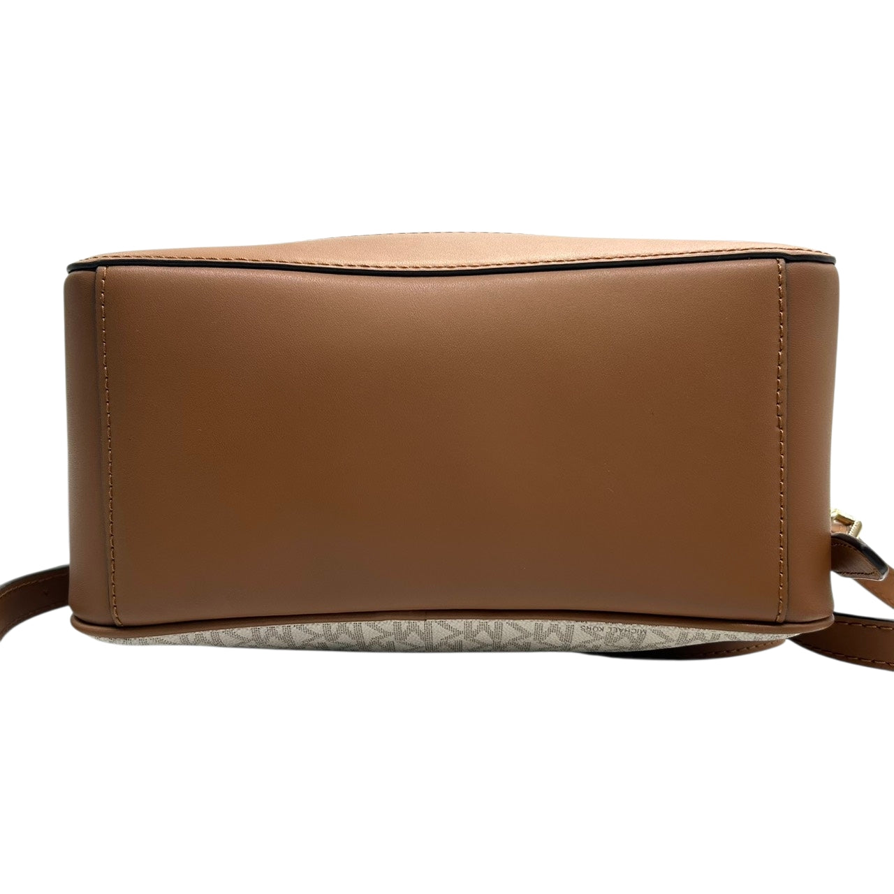 【美品】 マイケルコース MICHAEL KORS リュックサック バックパック シグネチャー MKロゴ 総柄 PVC レザー ブラウン ホワイト ゴールド金具 レディース エレガント カジュアル 通勤 通学 自立可 s94