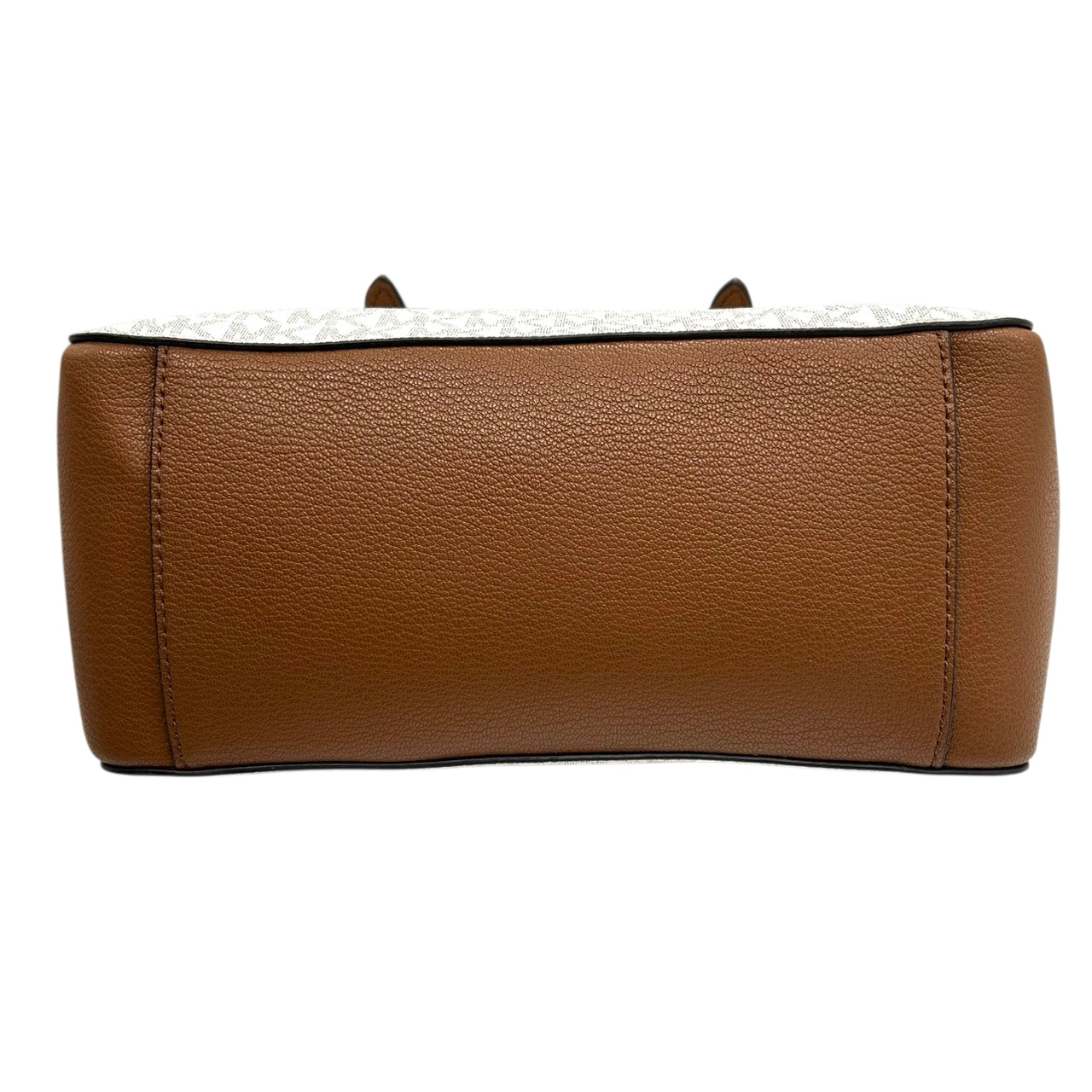 【美品】 マイケルコース MICHAEL KORS 2WAY ハンドバッグ ショルダーバッグ 斜め掛け可 自立可 PVC レザー シグネチャー モノグラム MKロゴ チャーム付 レディース ブラウン ホワイト エレガント s94