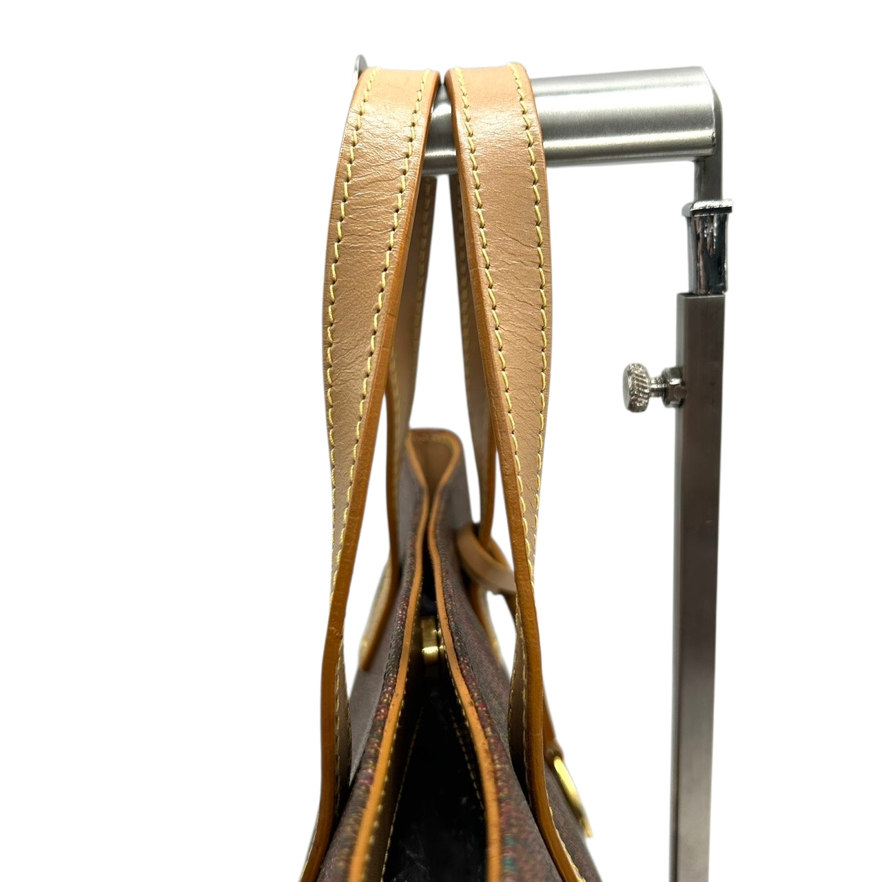 【美品】エトロ ETRO トートバッグ ハンドバッグ ペイズリー 総柄 PVC レザー 本革 ブラウン マルチカラー ゴールド金具 ペガサスチャーム ロゴ イタリア製 レディース 女性用 ビンテージ クラシック エレガント 上品 軽量 マチあり s94