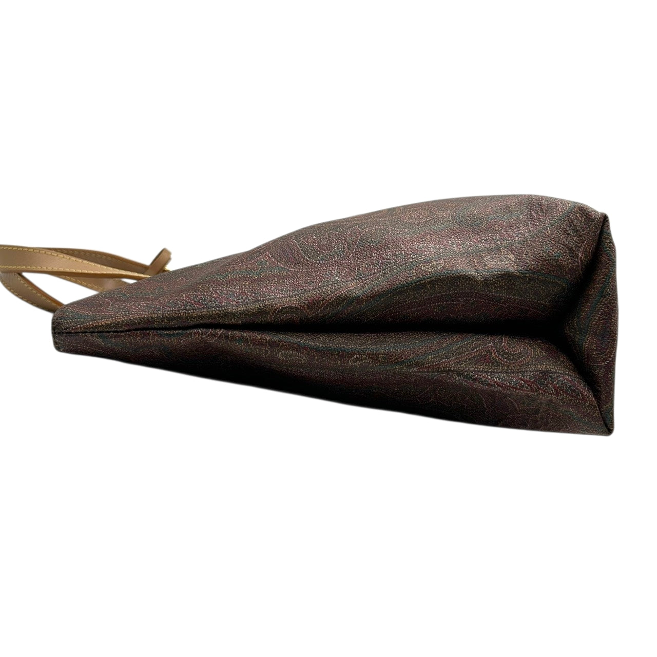 【美品】エトロ ETRO トートバッグ ハンドバッグ ペイズリー 総柄 PVC レザー 本革 ブラウン マルチカラー ゴールド金具 ペガサスチャーム ロゴ イタリア製 レディース 女性用 ビンテージ クラシック エレガント 上品 軽量 マチあり s94