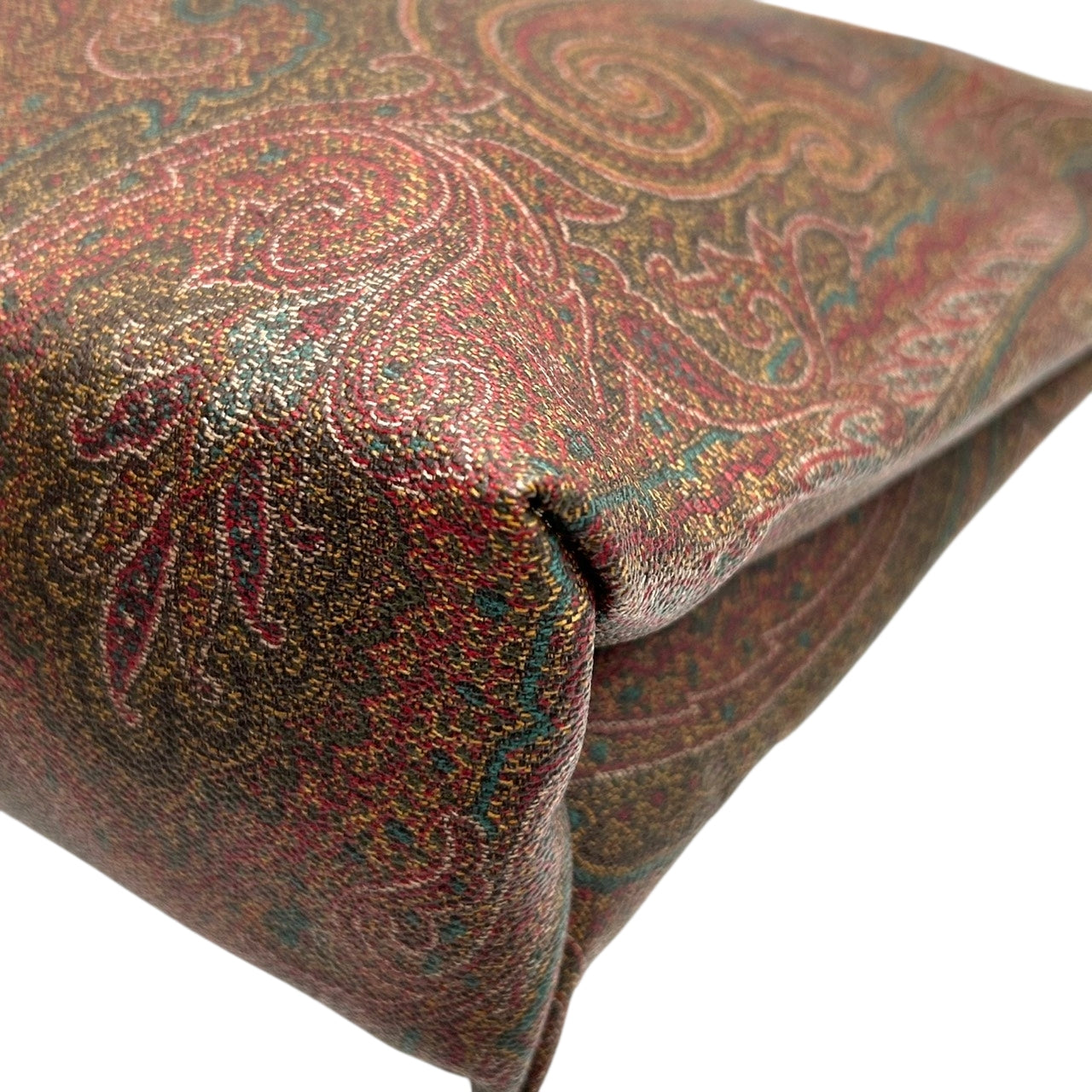 【美品】エトロ ETRO トートバッグ ハンドバッグ ペイズリー 総柄 PVC レザー 本革 ブラウン マルチカラー ゴールド金具 ペガサスチャーム ロゴ イタリア製 レディース 女性用 ビンテージ クラシック エレガント 上品 軽量 マチあり s94