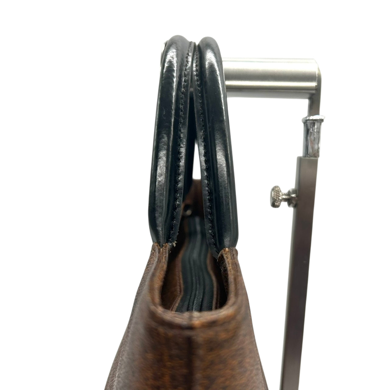 【美品】エトロ ETRO ハンドバッグ トートバッグ ミニトート ペイズリー 総柄 PVC レザー 本革 ブラウン 茶色 ブラック 黒 イタリア製 レディース 女性用 ビンテージ クラシック エレガント 上品 自立可 軽量 マチあり 手提げ 鞄 カバン s94