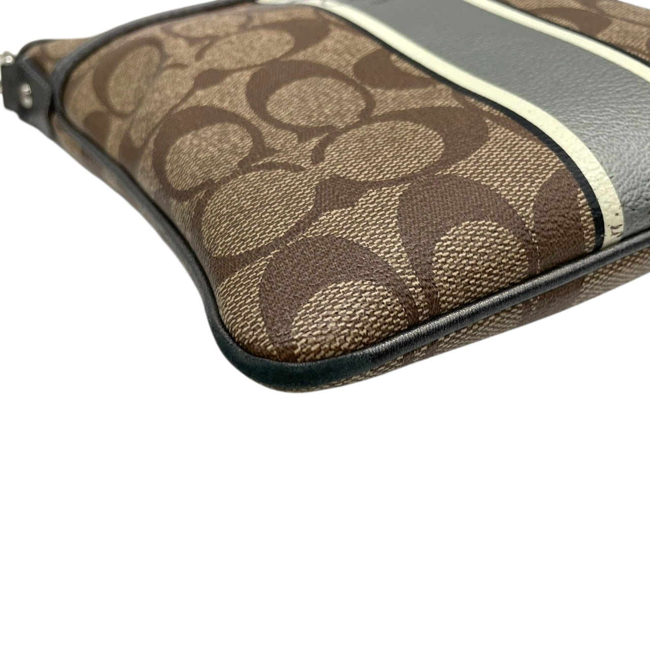 【良品】コーチ COACH ヘリテージ ストライプ シグネチャー ショルダーバッグ ポシェット 斜め掛け クロスボディ PVC レザー ブラウン グレー 馬車ロゴ 41664 G0873 レディース カジュアル お出かけ 鞄 カバン s97
