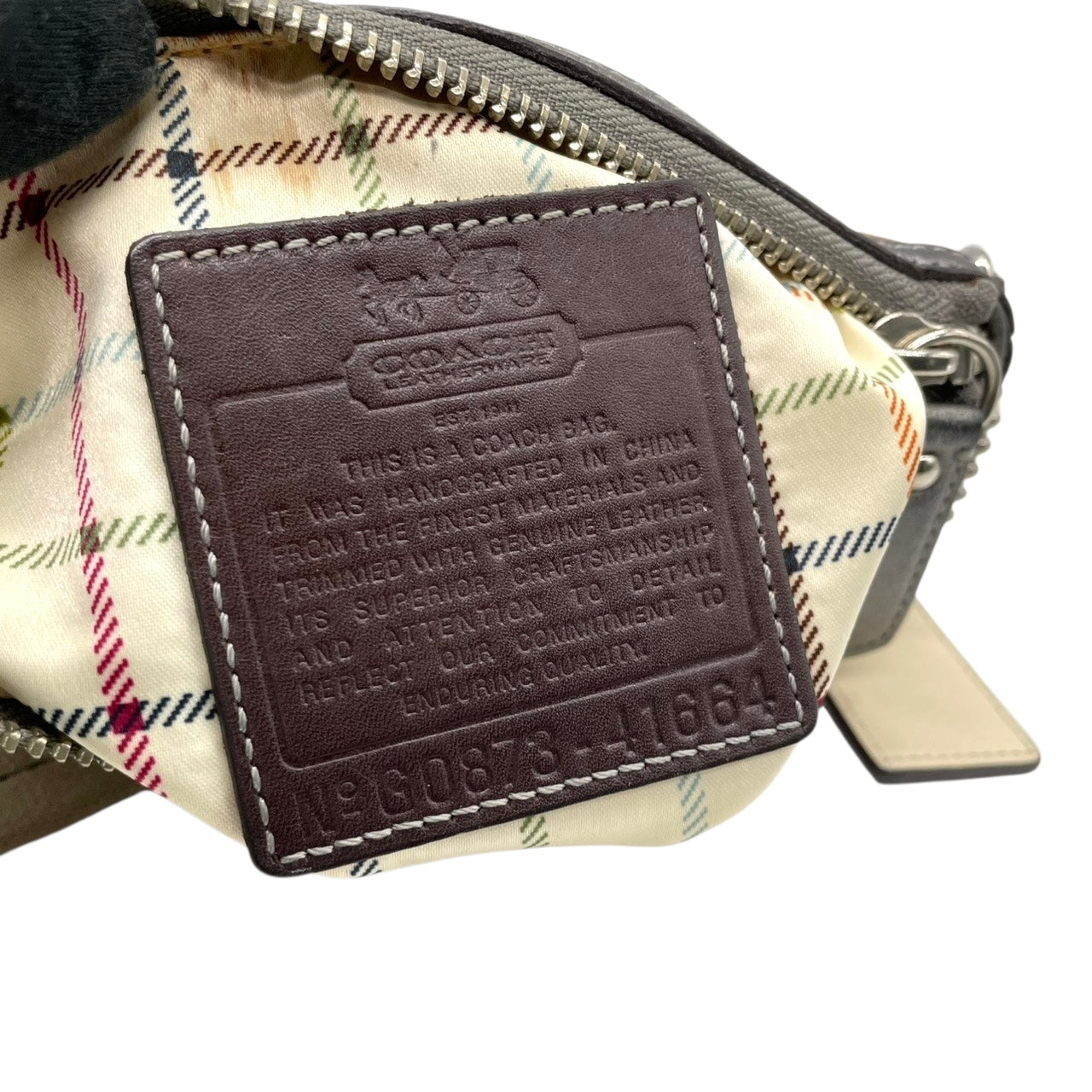 【良品】コーチ COACH ヘリテージ ストライプ シグネチャー ショルダーバッグ ポシェット 斜め掛け クロスボディ PVC レザー ブラウン グレー 馬車ロゴ 41664 G0873 レディース カジュアル お出かけ 鞄 カバン s97