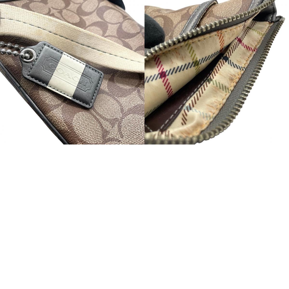 【良品】コーチ COACH ヘリテージ ストライプ シグネチャー ショルダーバッグ ポシェット 斜め掛け クロスボディ PVC レザー ブラウン グレー 馬車ロゴ 41664 G0873 レディース カジュアル お出かけ 鞄 カバン s97