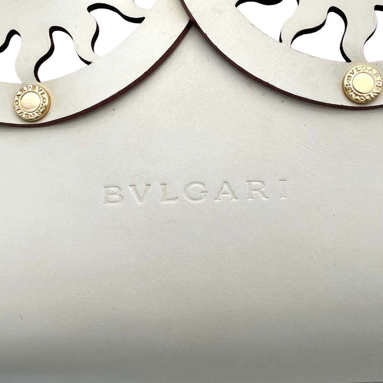 ブルガリ BVLGARI トートバッグ ハンドバッグ カバン 鞄 レザー キャンバス トンド サン カットアウト 透かし アイボリー オフホワイト 白系 レディース エレガント カジュアル クラシック ビンテージ レトロ 肩掛け ワンショルダー S97