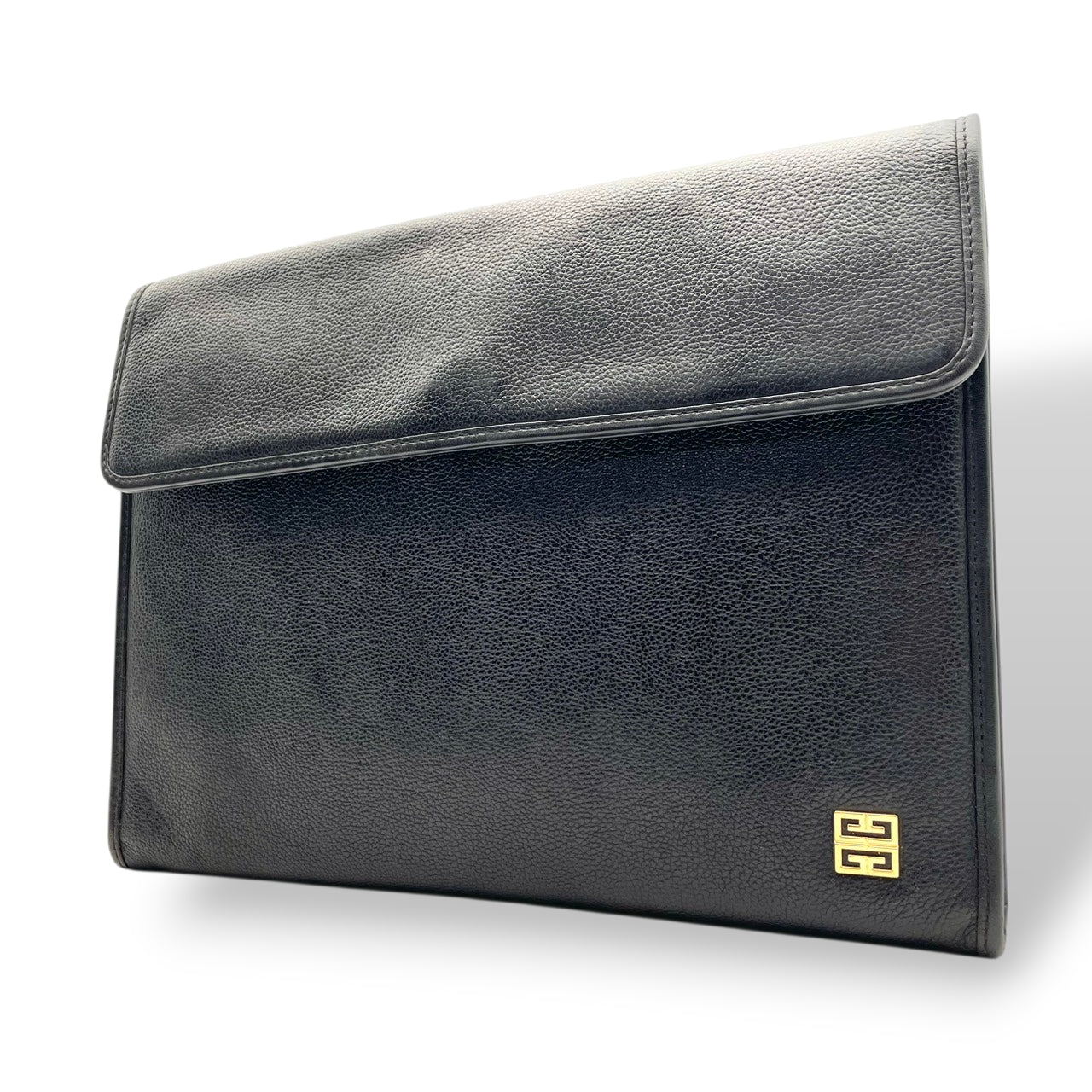 美品 ジバンシィ GIVENCHY 4Gロゴ ゴ ールド金具 レザー クラッチバッグセカ ンドバッグブラック 黒 A4サイズ収納可 能 ヴィンテージ ビンテージクラシック エレガント 高級感フォーマル ビジネス 通勤 通学 メンズレディース |S69