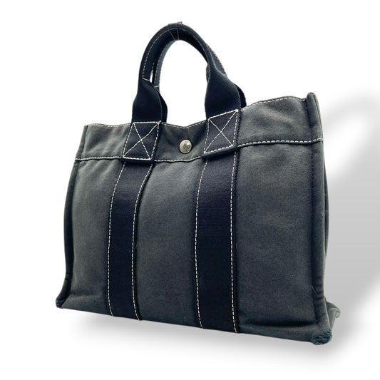 エルメス トートバッグ フールトゥPM キャンバス ネイビー ブラック シルバー金具 ハンドバッグ ミニバッグ ヴィンテージ ビンテージ クラシック カジュアル シンプル 頑丈 メンズ レディース ユニセックス 普段使い お出かけ 上品 人気 定番 S69